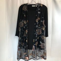 GRAVER Susan Graver Embroidered Mesh Vest & Liquid Knit Top