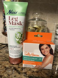 set of nair leg mask 3n1 8pz•sally hansen bleach cream for face hair kit•all for $10