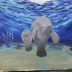 Manatee And Baby Art Painting 