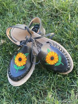 Huarache Bordado De Piel