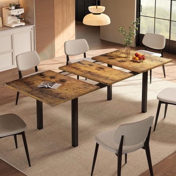 63" Extendable Dining Table for 4-8, Square Wooden Dining Room Table with Metal Base, Modern Extendable Table for e for Small Kitchens, Dining Office