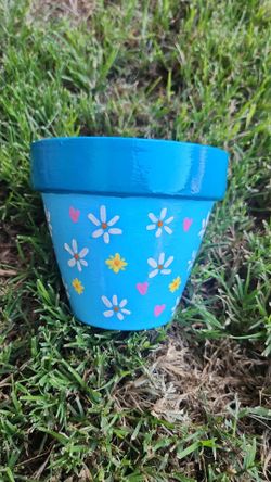Hand-Painted Blue Terracotta Flower Pot