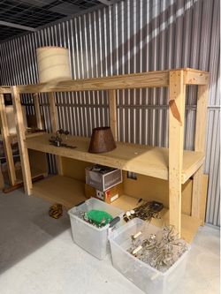 Wood shelves and table