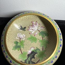 7” Vintage Chinese Cloisonne/ Enamel Floral Bowl 