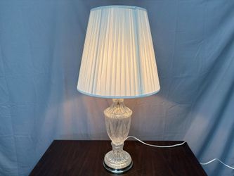 Vintage Cut Crystal Brass Base Table Lamp w/ White Pleated Shade