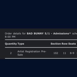 BAD bunny - Section 102 - Row 11