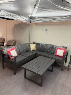 New 6 Pieces Aluminum Patio Furniture Set with adjustable Coffee Table (throw pillows not included)