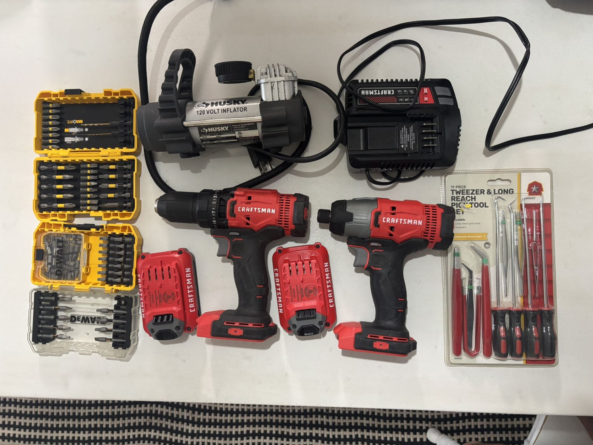 Craftsman Drill & Impact Set + Husky Inflator + Extras