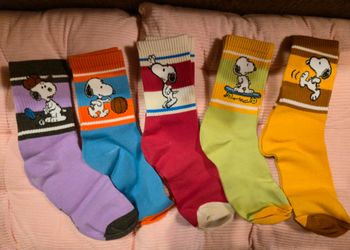 Snoopy Sports Theme Socks Set - 5 Pairs Colorful Crew Casual Socks