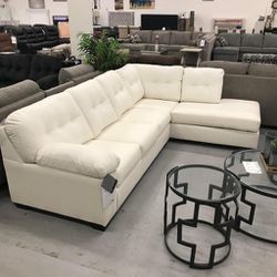 White faux leather 2 piece sectional with chaise ~ Brand new 