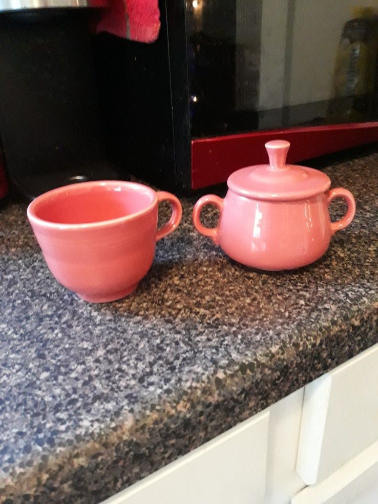 Fiestaware Rose Sugar Bowl W/Lid & Cup
