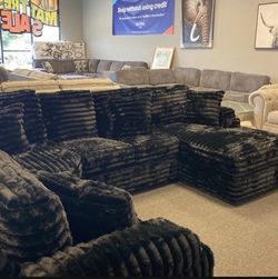 TODAY ONLY $200 OFF!!! $1399 BLACK 4pc Sectional Sofa Right or Left Facing wide Chaise Plush other colors available 130x100