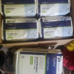 Youth size sm/med pullups 38-65lbs. 17 in each pack. 6 packs total. 102 total pullups. Make offer.