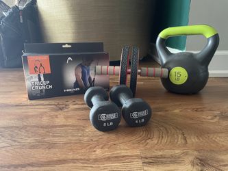 Home Workout Bundle (Ab roller, Triceps, 15lb Kettle Bell, Pair Of 5lb dumbells)