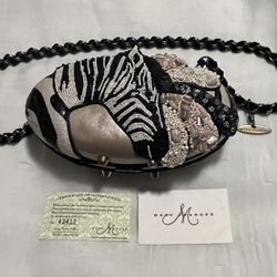 MARY FRANCES Zebra Jeweled Clutch Purse
