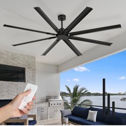 84 Inch Large Ceiling Fan Without Light, 8 Aluminum Blades, Black