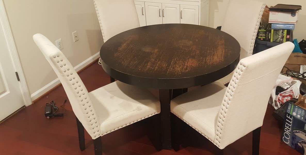 WEST ELM WOOD DINING TABLE w 4 CHAIRS
