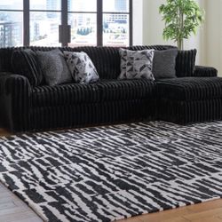 Black Onyx Plush Corduroy 2pc Sectional with Chaise 120x65 includes six accent pillows pick up can deliver 