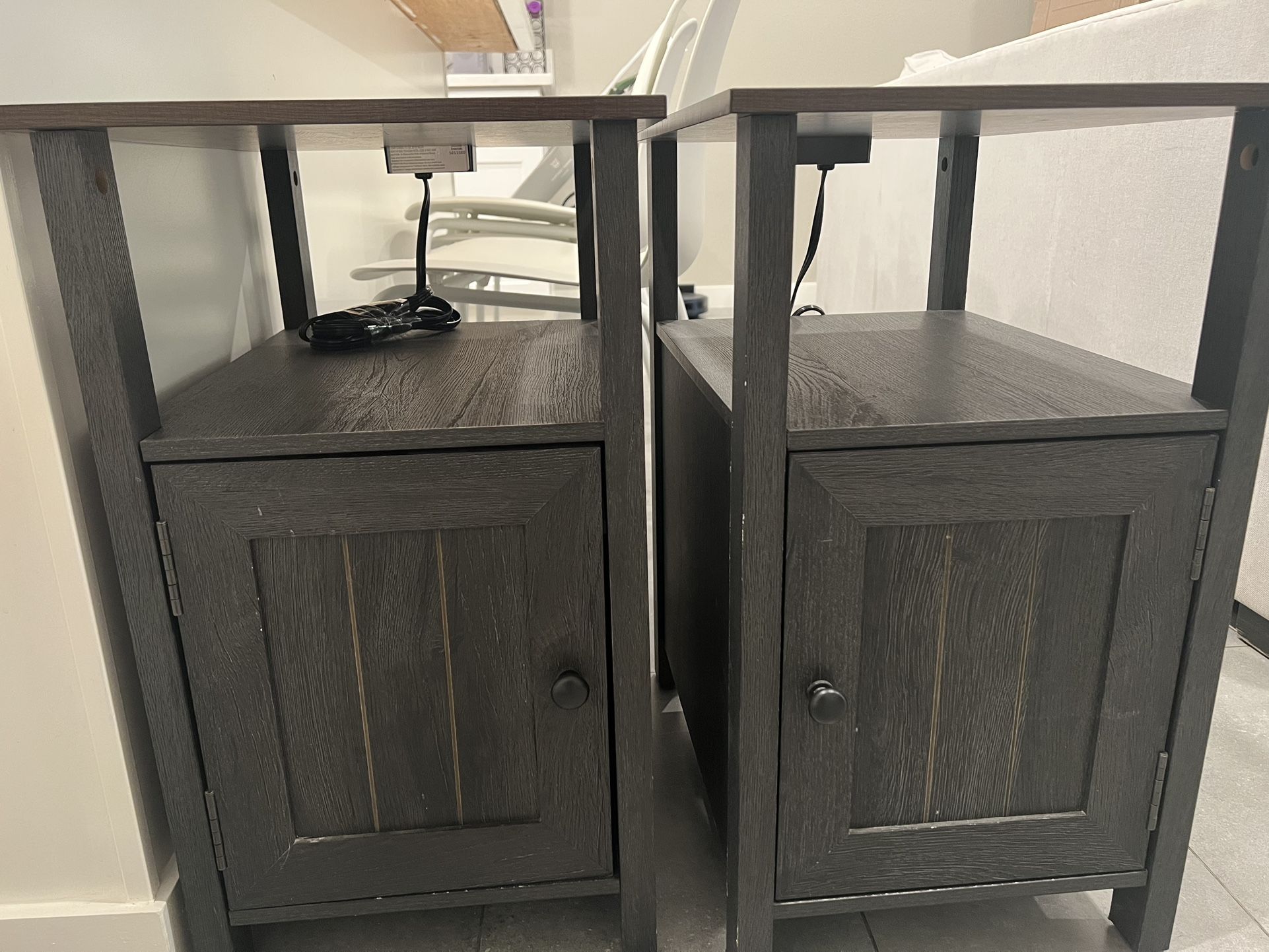 Farmhouse Nightstand Set of 2, Dark Grey Bedside Table Side Table End Table