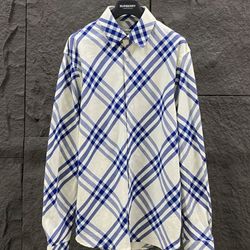 Burberry/Burberry 24ss blue and white twill classic cotton old money style unisex long-sleeved shirt L
