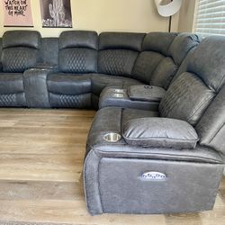 Grey Sectional Sofa With Power Reclining Seats