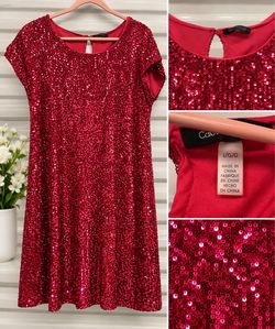 Cache Red Sequin Shift Dress Size Large