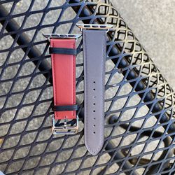 Apple Watch Hermes Brick Red And Grey Leather Band 49/45/44/42