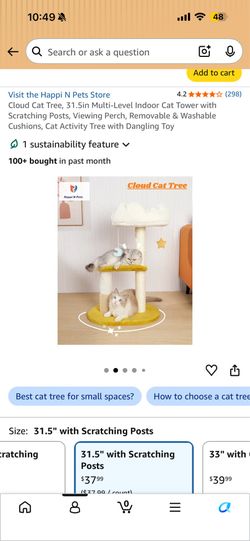 Cloud Cat Tree, 31.5in Multi-Level Indoor Cat Tower with Scratching Post