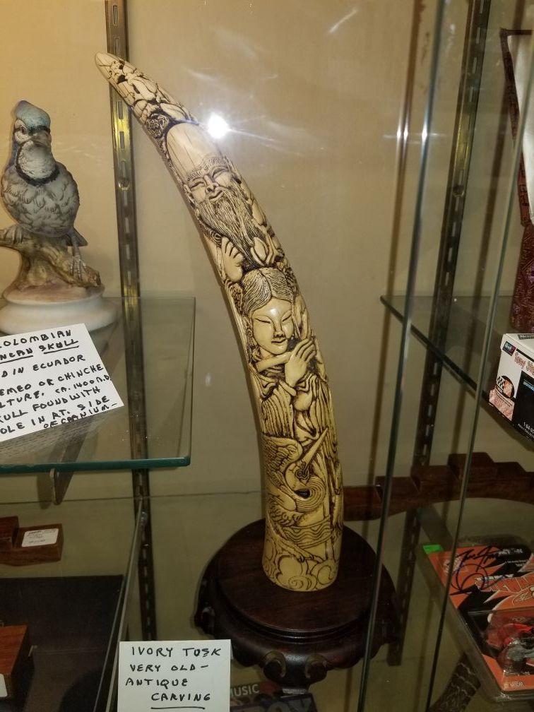 Antique ivory carved tusk elephant tusk rare