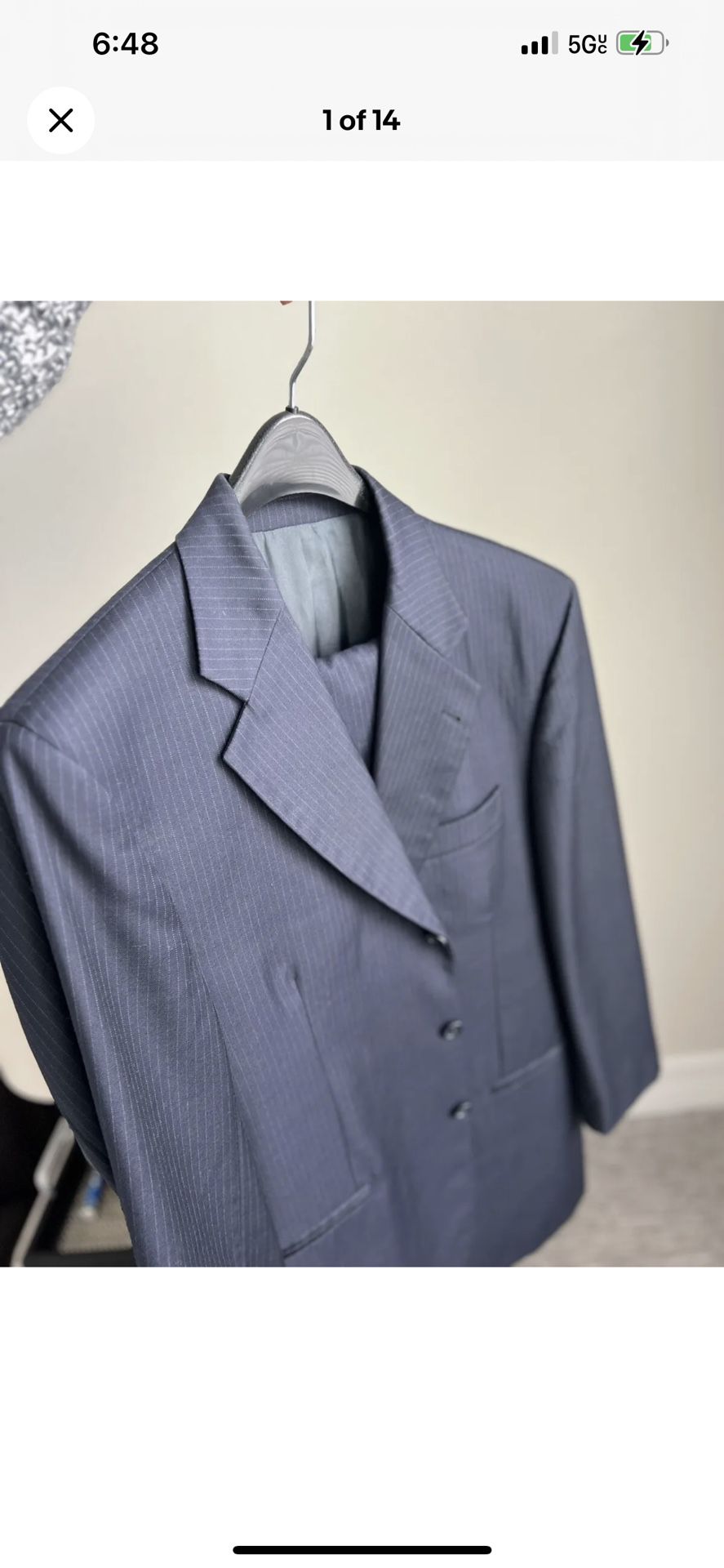 Italian NavyMen’s Suit Via Montana Striped 100% Wool Jacket Pants SUIT Mens 40 R