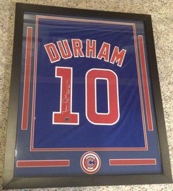 Leon “Bull” Durham signed, framed 22x 26” framed jersey W/ COA