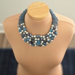 Big! Blue! Beautiful! Bling Statement Necklace!