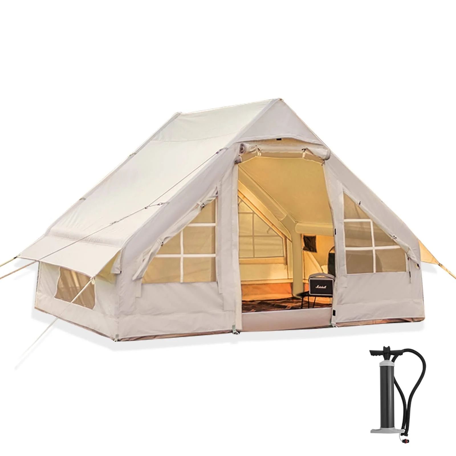 Inflatable Camping Tent with Pump Glamping Tents Easy Setup 4 Season Waterproof Windproof