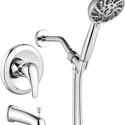 Bathroom Shower Head Kit High Pressure Combo System Shower Faucet 6 Modes ABS Handheld Spray Shower Trim Kit Valve Included Shower Head and Handle Set