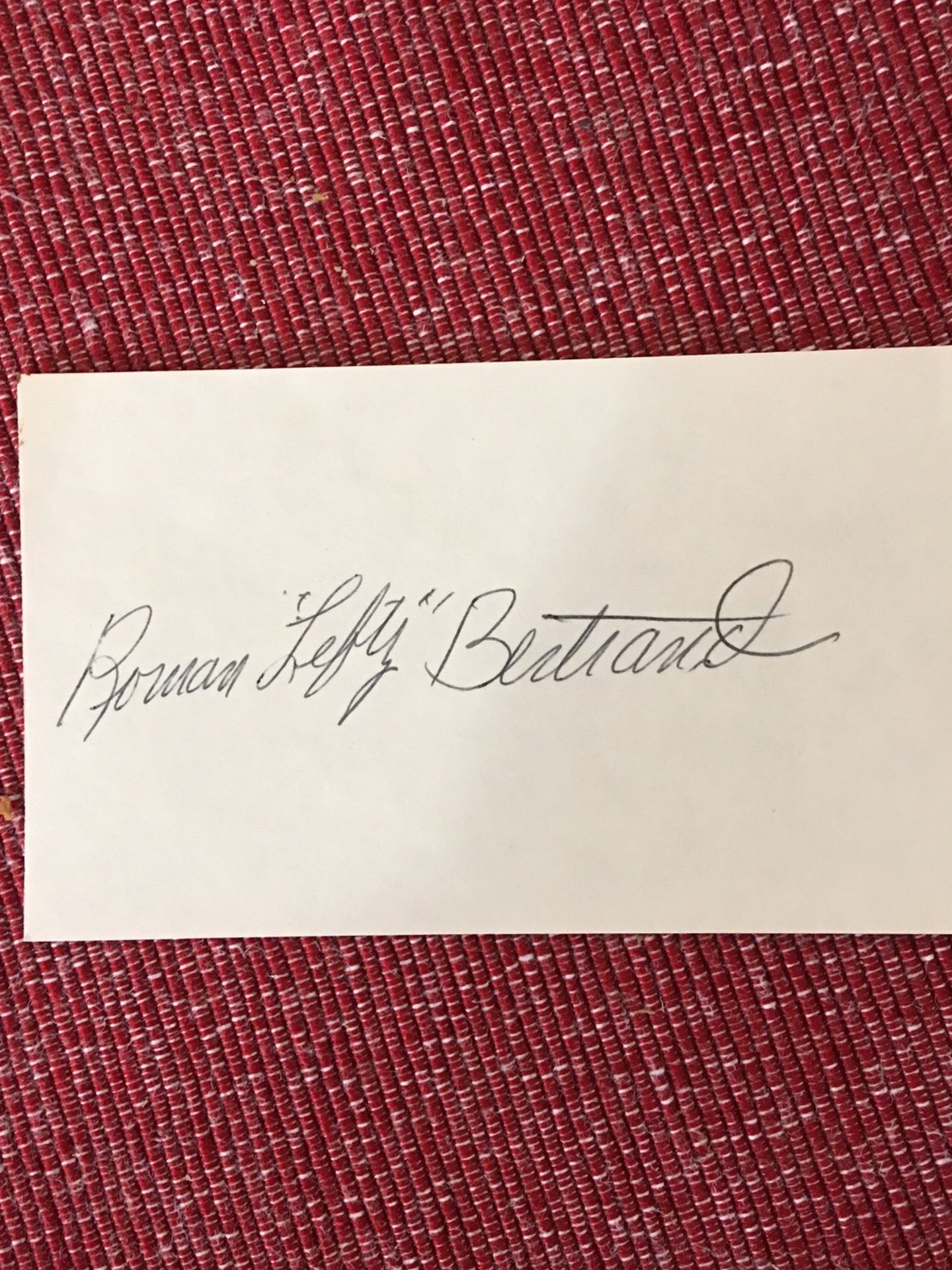 Roman (Lefty) Bertrand Autographed 3x5 Card Pitcher For The Philladelphia Phillies In 1936