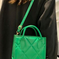 Mini Minimalist Quilted Square Bag Emerald Green