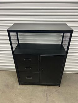 Black Metal Storage Cabinet with Hutch