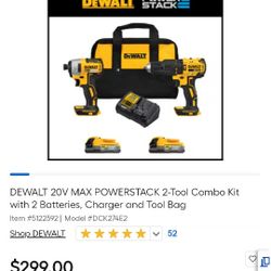 New DeWalt Power Stack 2 Power Tools 2 Batteries, Charger and Bag 