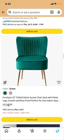 New Tufted Velvet Accent Chair Seat with Metal Legs,