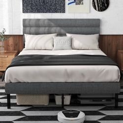 Full Size Gray Linen Fabric Bed Frame