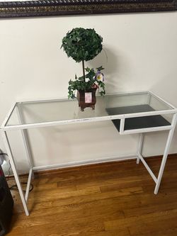 Glass Top Computer Desk with Side Shelf – 53”