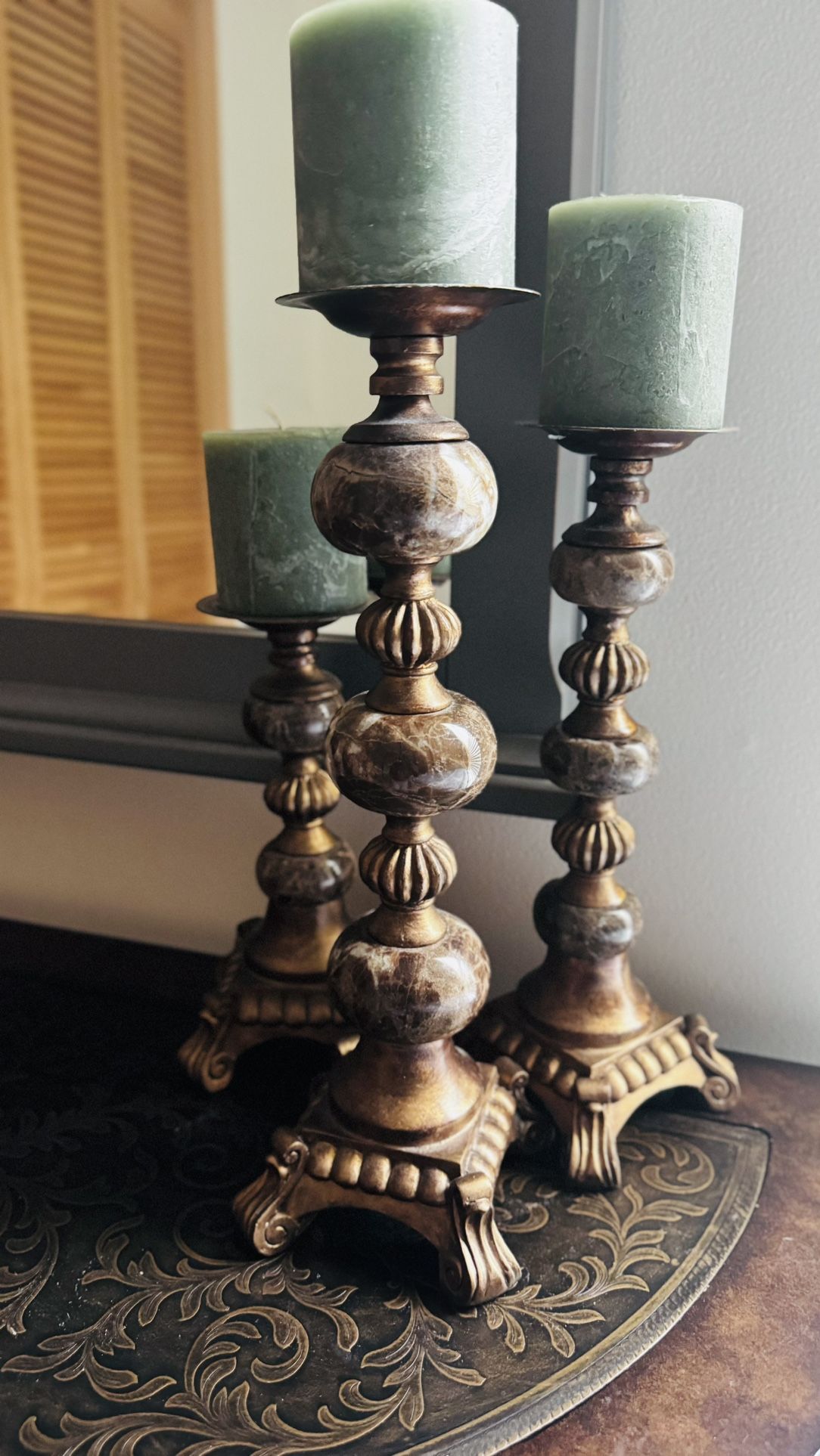 High End Marble Candle Holder Set with matching Candles