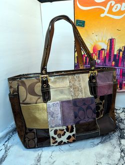 Vintage Coach 9499 Holiday Patchwork Gallery Tote Bag