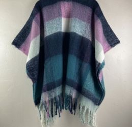 Open Knit Fringe Poncho Cape One Size Fits Most Festival