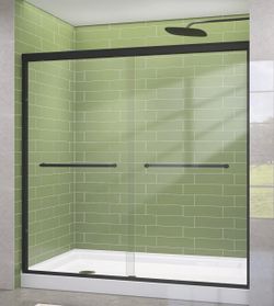 GETPRO Frameless Sliding Shower Door 72” x 72” Matte Black - Like New