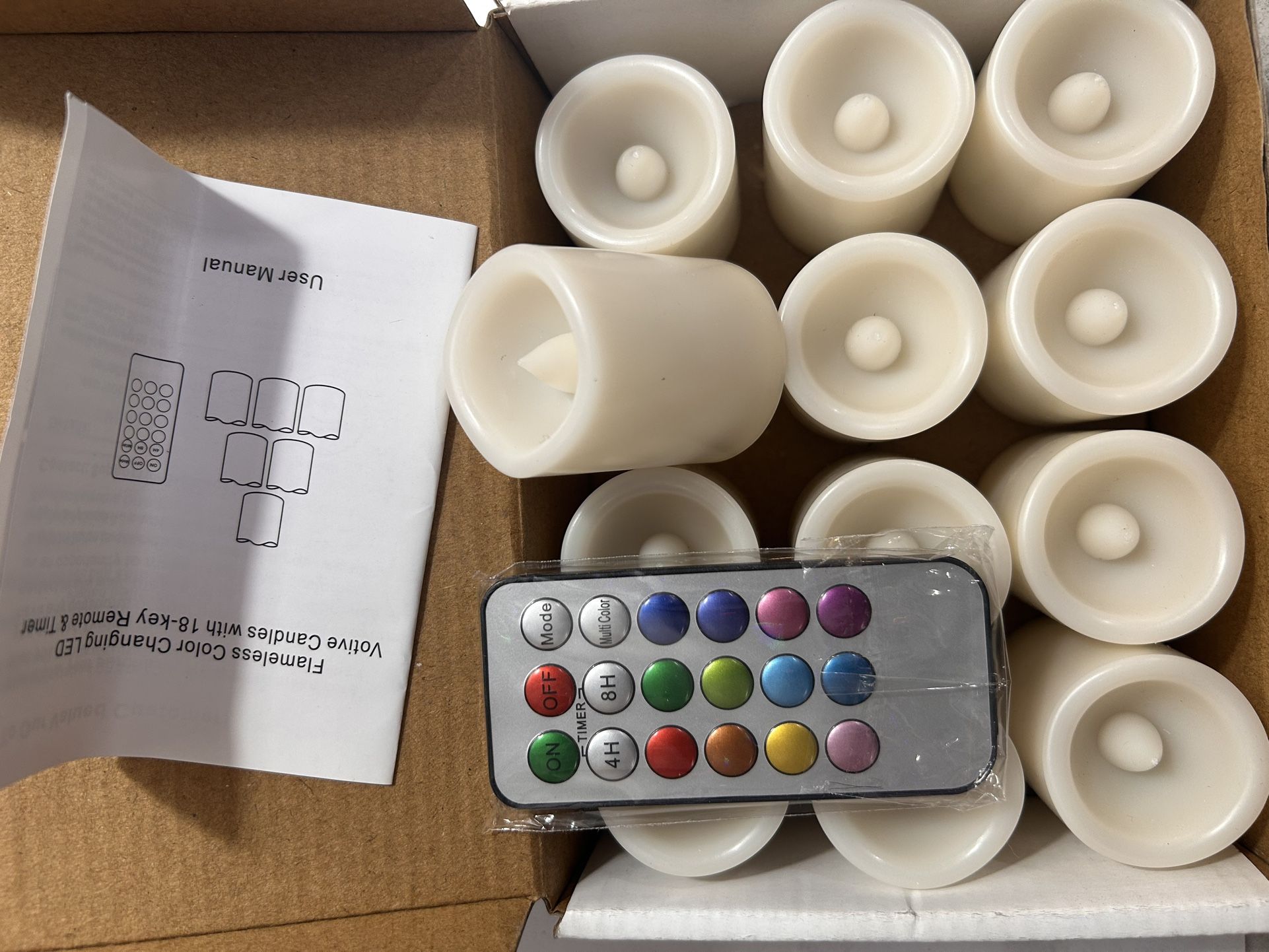 Waterproof Flameless Outdoor Flickering Timer Candles, Battery Operated LED Pillar Votive Candles (Battery Included), Set of 12 Warm White Plastic Lig