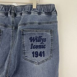 JEEP Dark Wash Denim High Waisted Embroidered Stitch Drawstring Waist Jeans 