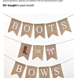 New In Package… Boots Or Bows Gender Reveal Burlap Banner