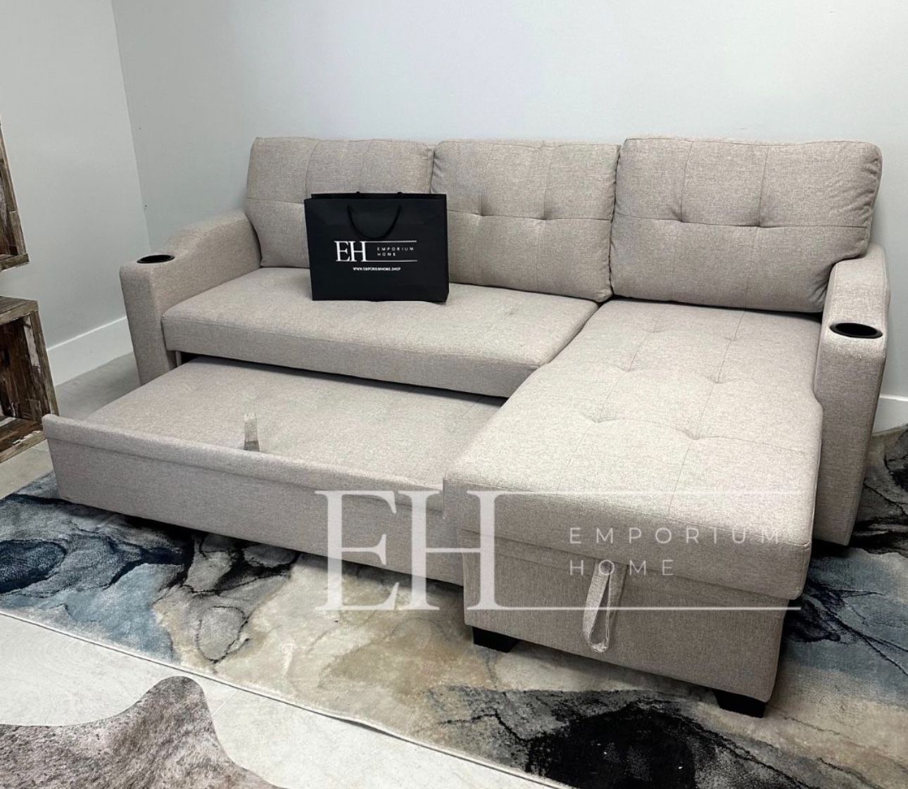 Light Grey Linen Sofa Sectional Sleeper 🔥BUY NOW LAY LATER 