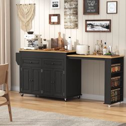 ❤️‍🔥 #b. 80"-48" Extendable Kitchen Island with Dining Table & Power Outlet,